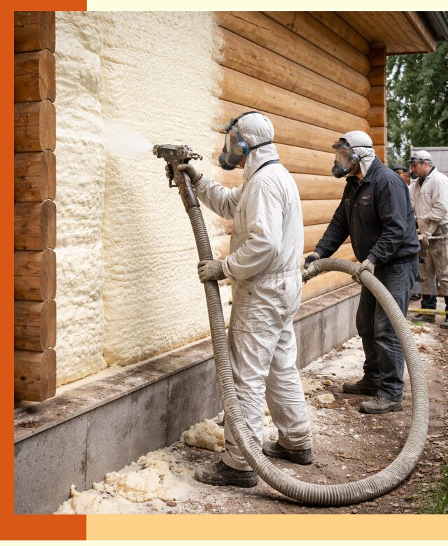 Утепление дома из бруса пенополиуретаном в Дмитрове