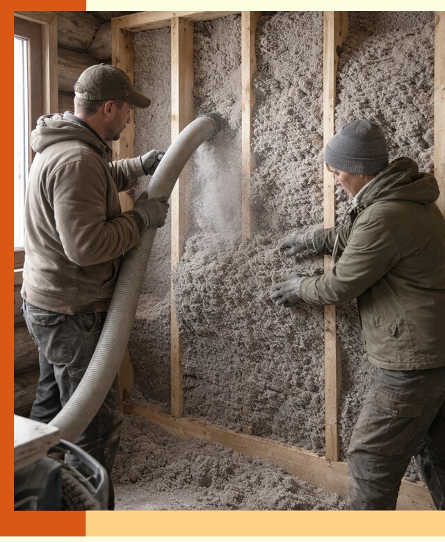 Утепление бревенчатого дома эковатой в Дмитрове