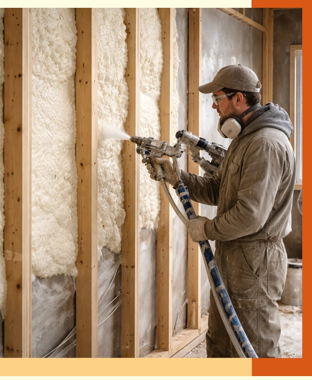 Утепление каркасной стены ППУ в Дмитрове от 4556 руб./м2 под ключ | ТепломастерДмв