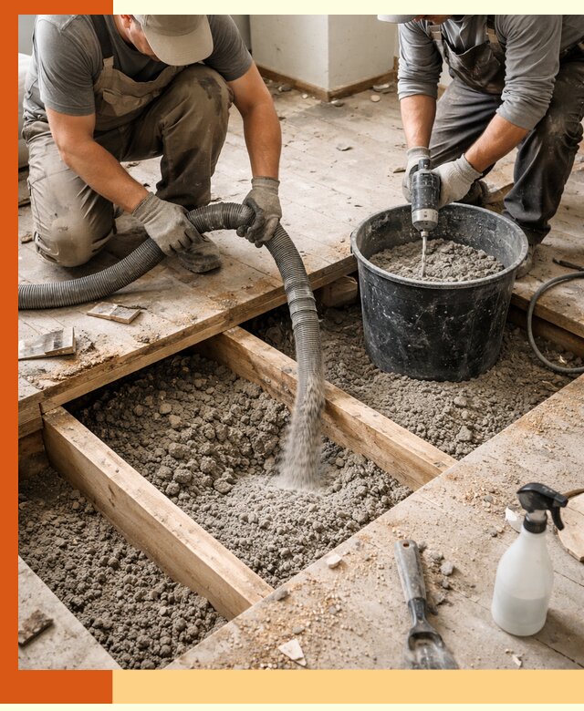 Заполнение пустот пола в Дмитрове полиуретаном и пенополистиролом