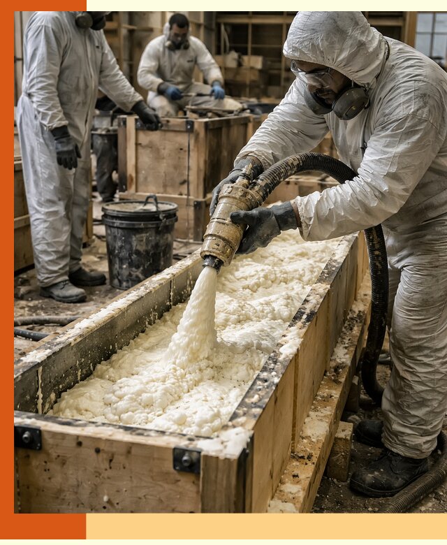 Заливка пенополиуретана в формы для утепления в Дмитрове